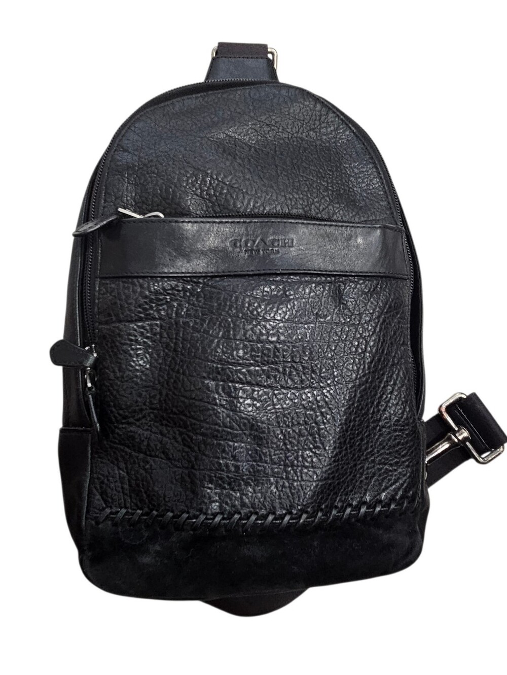 COACH Charles Black Leather Suede Pack Sling Backpack Baseball Stitch F11236